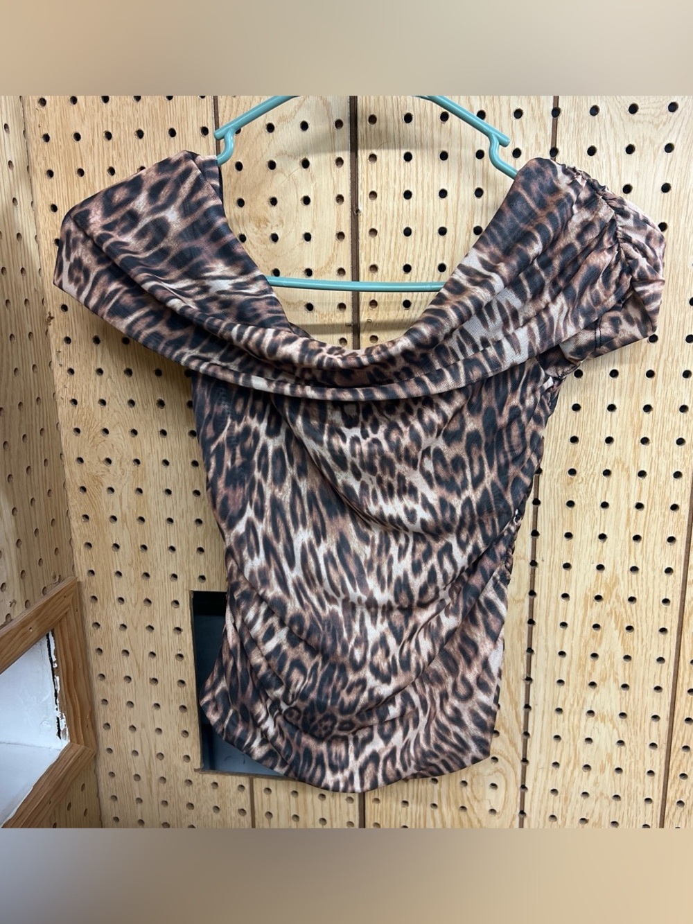 ODE Off-Shoulder Leopard-Print- Brown/Black Women’s Top - Size XS